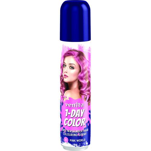 Miniaturka artykułu - VENITA 1-Day Color Koloryzujący spray do włos&oacute;w R&oacute;żowy Świat, 50ml