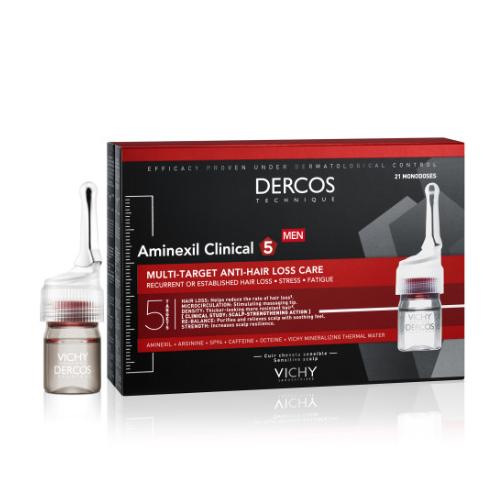 Miniaturka artykułu - Vichy Dercos Aminexil Clinical 5 Kuracja przeciw wypadaniu włos&oacute;w dla mężczyzn, 21 amp. x 6 ml