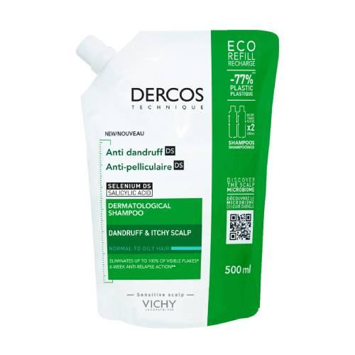 Miniaturka artykułu - Vichy Dercos DS Szampon przeciwłupieżowy do włos&oacute;w normalnych i tłustych Refill, 500 ml