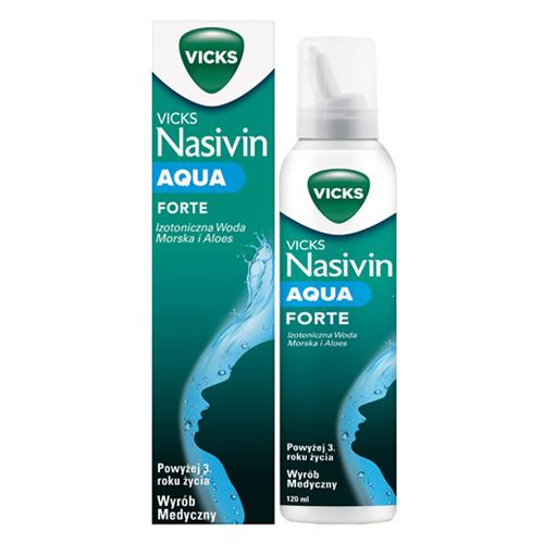 Miniaturka artykułu - Vicks Nasivin Aqua Forte Spray do nosa z wodą morską, 120 ml