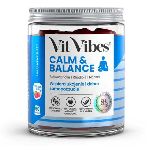 Miniaturka artykułu - Vit Vibes Calm & Balance żelki smak malinowy, 60 szt.