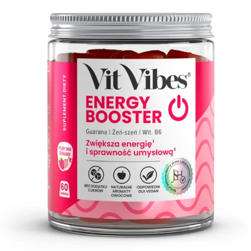 Miniaturka artykułu - Vit Vibes Energy Booster żelki smak truskawkowy, 60 szt.
