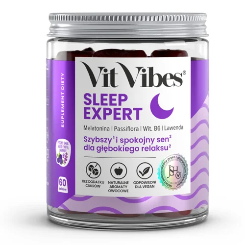 Miniaturka artykułu - Vit Vibes Sleep Expert żelki z melatoniną o smaku jagodowym z nutą lawendy, 60 szt.