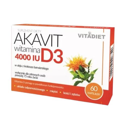 Miniaturka artykułu - VITADIET Akavit Witamina D3 4000 IU, 60 kaps.