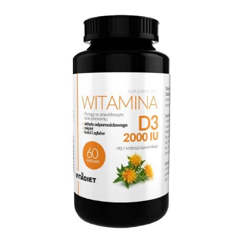 Miniaturka artykułu - VITADIET Akavit Witamina D3 2000 IU, 60 kaps.