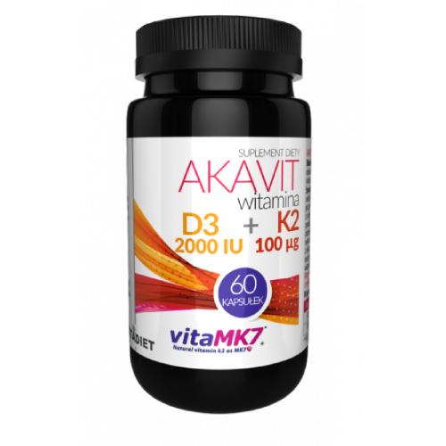 Miniaturka artykułu - VITADIET Akavit Witamina D3 2000 IU + K2 100 &micro;g, 60 kaps.