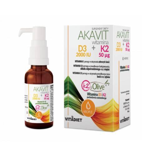 Miniaturka artykułu - VITADIET Akavit Witamina D3 2000 IU + K2 50&micro;g, 29,4 ml