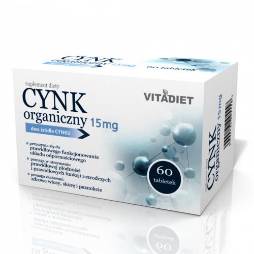 Miniaturka artykułu - VITADIET Cynk organiczny 15 mg, 60 tabl.