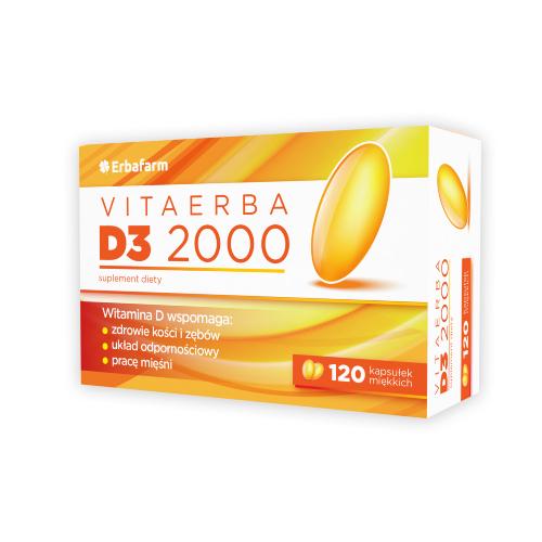 Miniaturka artykułu - VitaErba D3 2000, 120 kaps. miękkich - suplement diety z witaminą D