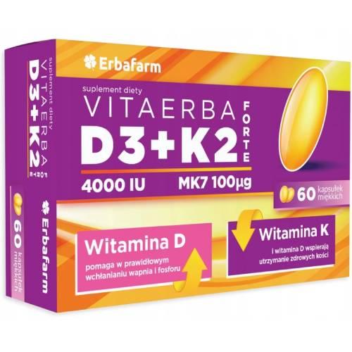 Miniaturka artykułu - VitaErba D3 + K2 Forte 4000 IU, 60 kaps.