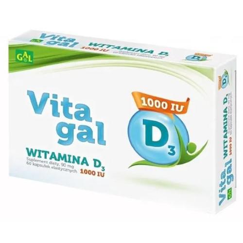 Miniaturka artykułu - Vitagal Witamina D3 1000IU - 60 kapsułek