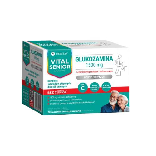 Miniaturka artykułu - Vital Senior Glukozamina 1500 mg smak jabłko wiśnia, 30 saszetek