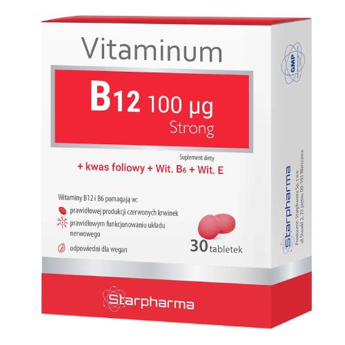 Miniaturka artykułu - Vitaminum B12 100 mcg Strong, 30 tabl. - suplement diety z kompleksem trzech witamin z grupy B