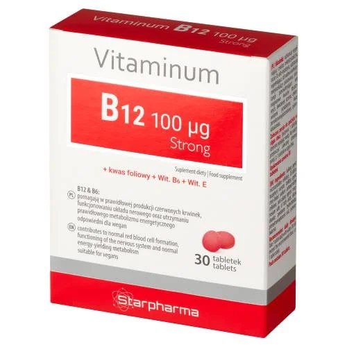 Miniaturka artykułu - Vitaminum B12 100 mcg Strong, 30 tabl. - suplement diety z kompleksem trzech witamin z grupy B