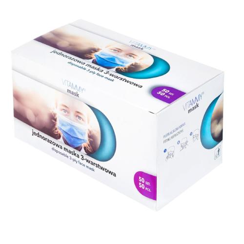 VITAMMY Maski medyczne jednorazowe 3-WARSTWOWE, 50szt.