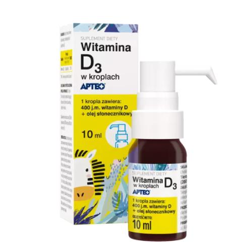 Miniaturka artykułu - Witamina D3 w kroplach 400jm APTEO, 10ml
