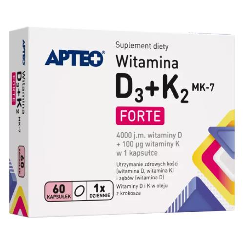Miniaturka artykułu - APTEO Witamina D3+K2 MK-7 Forte, 60 kaps.