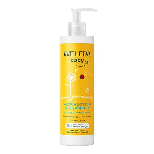 Miniaturka artykułu - Weleda Baby Calendula Szampon i płyn do mycia ciała z nagietkiem lekarskim dla niemowląt i dzieci, 400 ml