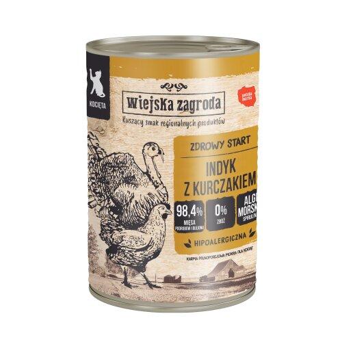 Miniaturka artykułu - Wiejska Zagroda Karma mokra dla kota Indyk z kurczakiem (kociak), 400 g