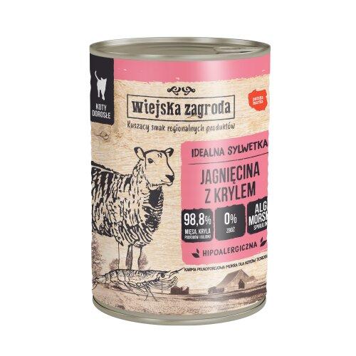 Miniaturka artykułu - Wiejska Zagroda Karma mokra dla kota Jagnięcina z krylem (dorosły), 400 g