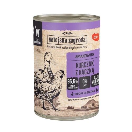 Miniaturka artykułu - Wiejska Zagroda Karma mokra dla kota Kurczak z kaczką (dorosły), 400 g