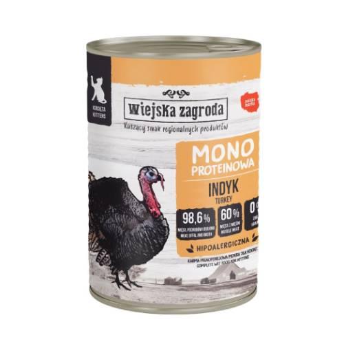 Miniaturka artykułu - Wiejska Zagroda Karma mokra dla kota Monobiałkowa Indyk (kociak), 400 g