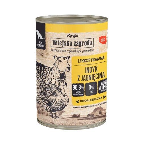 Miniaturka artykułu - Wiejska Zagroda Karma mokra dla psa Indyk z jagnięciną (dorosły), 400 g