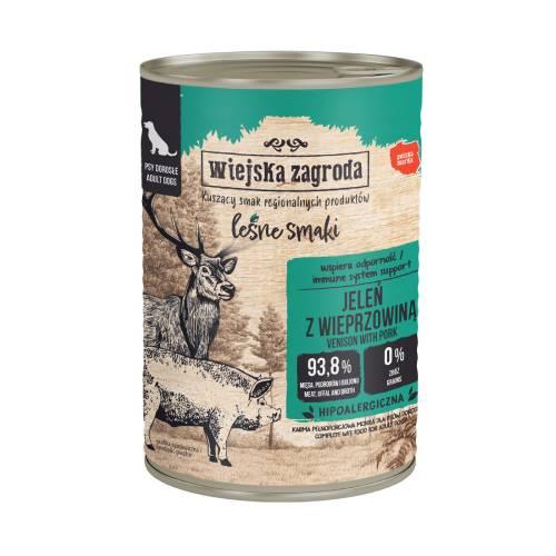 Miniaturka artykułu - Wiejska Zagroda Karma mokra dla psa Leśne smaki Jeleń z wieprzowiną (dorosły), 400 g
