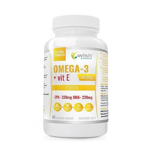 Miniaturka artykułu - Wish Pharmaceutical Omega-3 1000 mg EPA 330 + DHA 220 + Witamina E, 90 kaps.