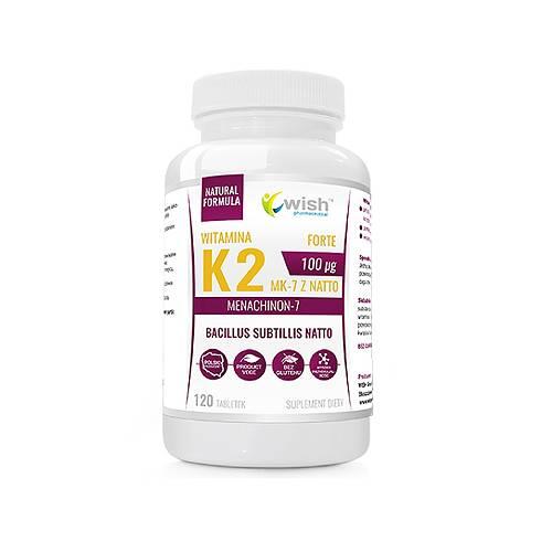 Miniaturka artykułu - Wish Pharmaceutical Witamina K2 MK-7 z natto 100 mcg, 120 tabl.