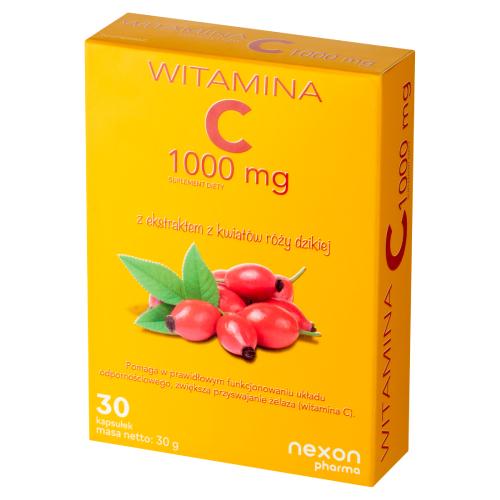 Miniaturka artykułu - Witamina C 1000 mg z ekstraktem z kwiat&oacute;w r&oacute;ży dzikiej, 30 kaps.