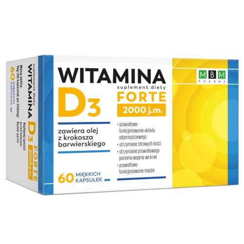 Miniaturka artykułu - Witamina D3 Forte 2000 j.m., 60 kaps.