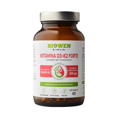 Miniaturka artykułu - Biowen Witamina D3 + K2 Forte, 60 kaps.