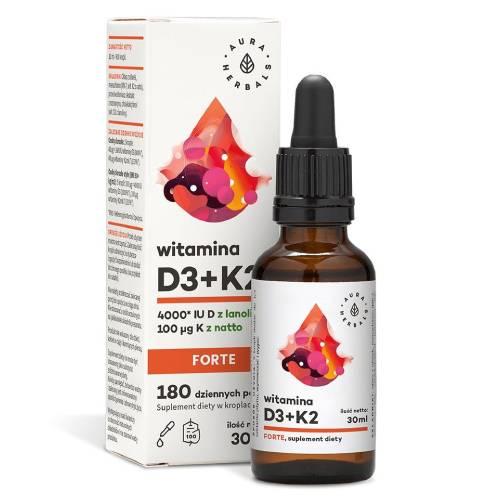 Miniaturka artykułu - Witamina D3+K2 Forte krople - 30 ml Aura Herbals