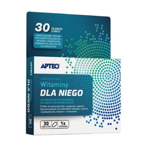 Zdjęcie produktu - APTEO Witaminy dla niego, 30 tabl. - suplement diety dla mężczyzn z żeń‑szeniem i imbirem