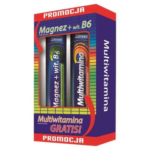 Miniaturka artykułu - ZDROVIT Magnez z witamina B6 + Multiwitamina - 186 g  ZESTAW 