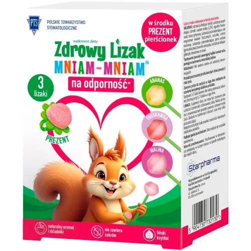 Miniaturka artykułu - Zdrowy Lizak MNIAM-MNIAM 3 lizak i + prezent słodki pierścionek