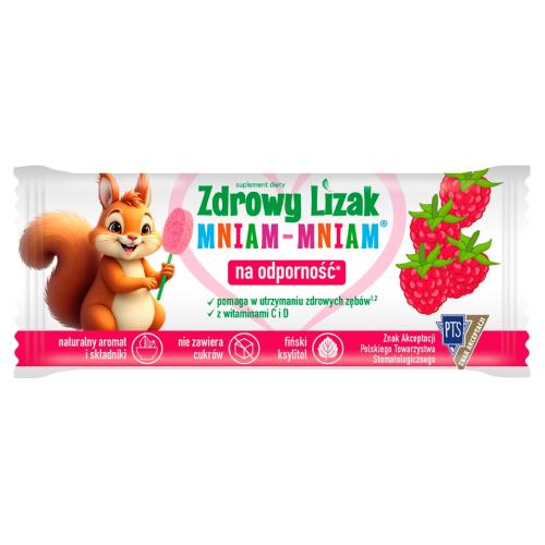 Miniaturka artykułu - Zdrowy Lizak Mniam-Mniam malina bez cukru kształt łezki, 1 szt.