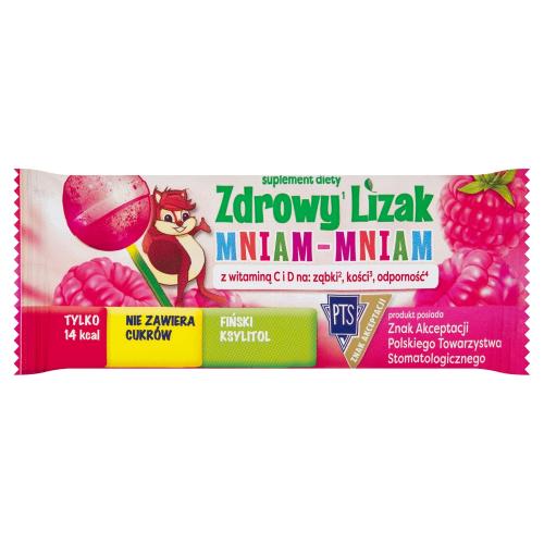 Miniaturka artykułu - Zdrowy Lizak MNIAM-MNIAM malina kształt kulki, 1 szt.