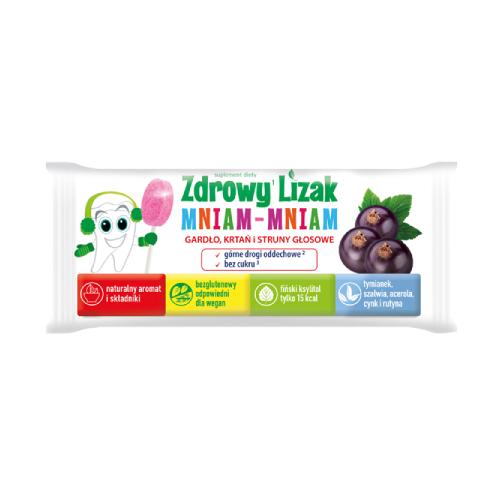 Miniaturka artykułu - Zdrowy Lizak MNIAM-MNIAM Gardło, krtań i struny głosowe o smaku czarnej porzeczki, 1szt.