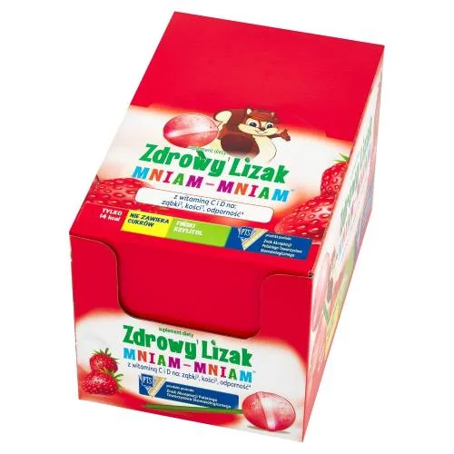 Miniaturka artykułu - Zdrowy Lizak Mniam-Mniam na odporność truskawka kształt kulki, 40 szt.