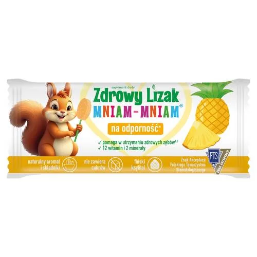 Miniaturka artykułu - Zdrowy Lizak Mniam-Mniam smak ananasowy kształt łezki, 1 szt.
