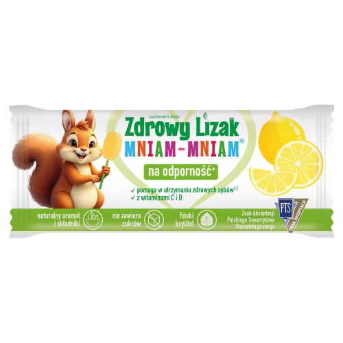 Miniaturka artykułu - Zdrowy Lizak Mniam-Mniam smak cytrynowy kształt łezki, 6g 1 szt.