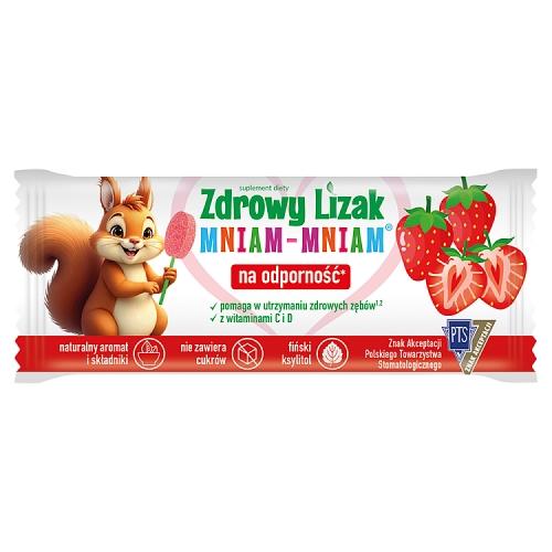 Miniaturka artykułu - Zdrowy Lizak Mniam-Mniam truskawka bez cukru kształt łezki, 1szt.
