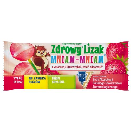Miniaturka artykułu - Zdrowy Lizak MNIAM-MNIAM truskawka kształt kulki, 1szt