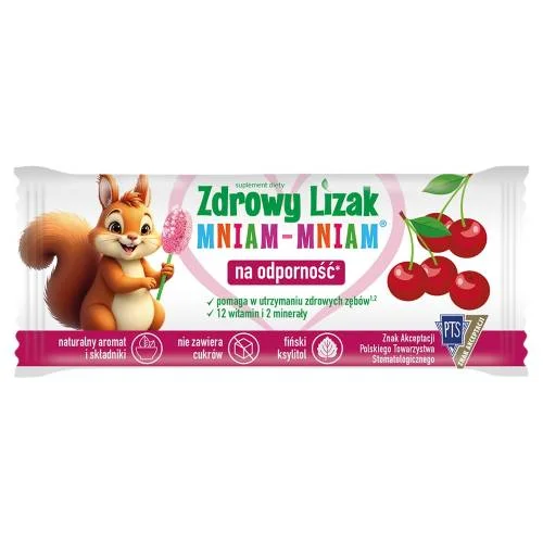 Miniaturka artykułu - Zdrowy Lizak Mniam-Mniam Wiśnia bez cukru kształt łezki, 1 sztuka