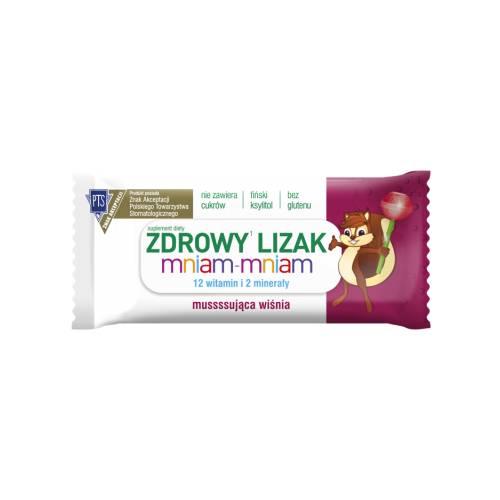 Miniaturka artykułu - Zdrowy lizak Mniam-Mniam Wiśnia kształt kulki - 1szt