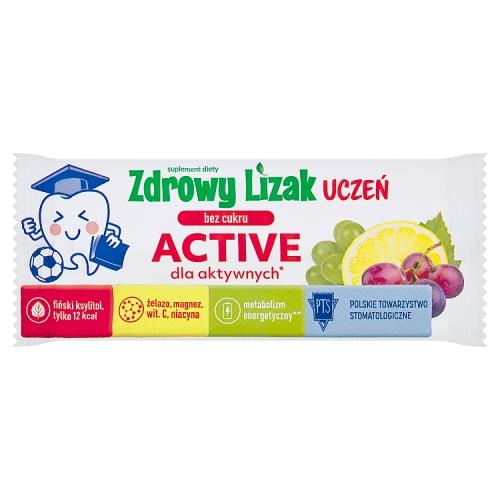 Miniaturka artykułu - Zdrowy Lizak Uczeń Active dla aktywnych bez cukru smak winogrono-cytryna, 1 szt.