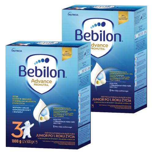 Miniaturka artykułu - Zestaw 2x Bebilon 3 Pronutra Advance Junior Formuła na bazie mleka po 1. roku życia, 1000g
