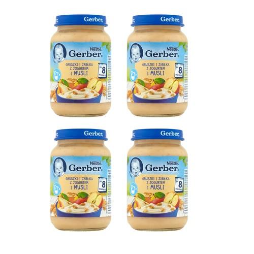 Zestaw 4 x Gerber Gruszki i jabłka z jogurtem i musli po 8. miesiącu, 190 g
